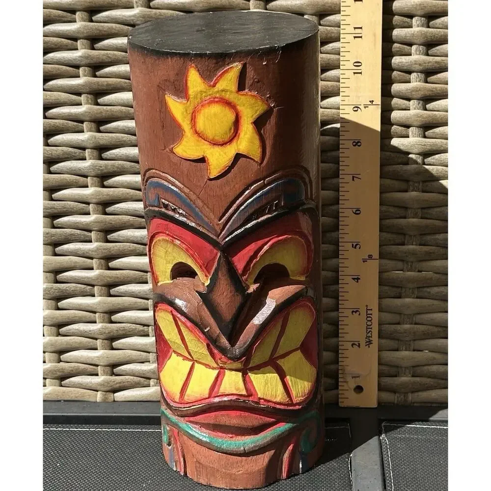 Wooden Hand Painted Carved Totem Tiki Souvenir Statue 12”